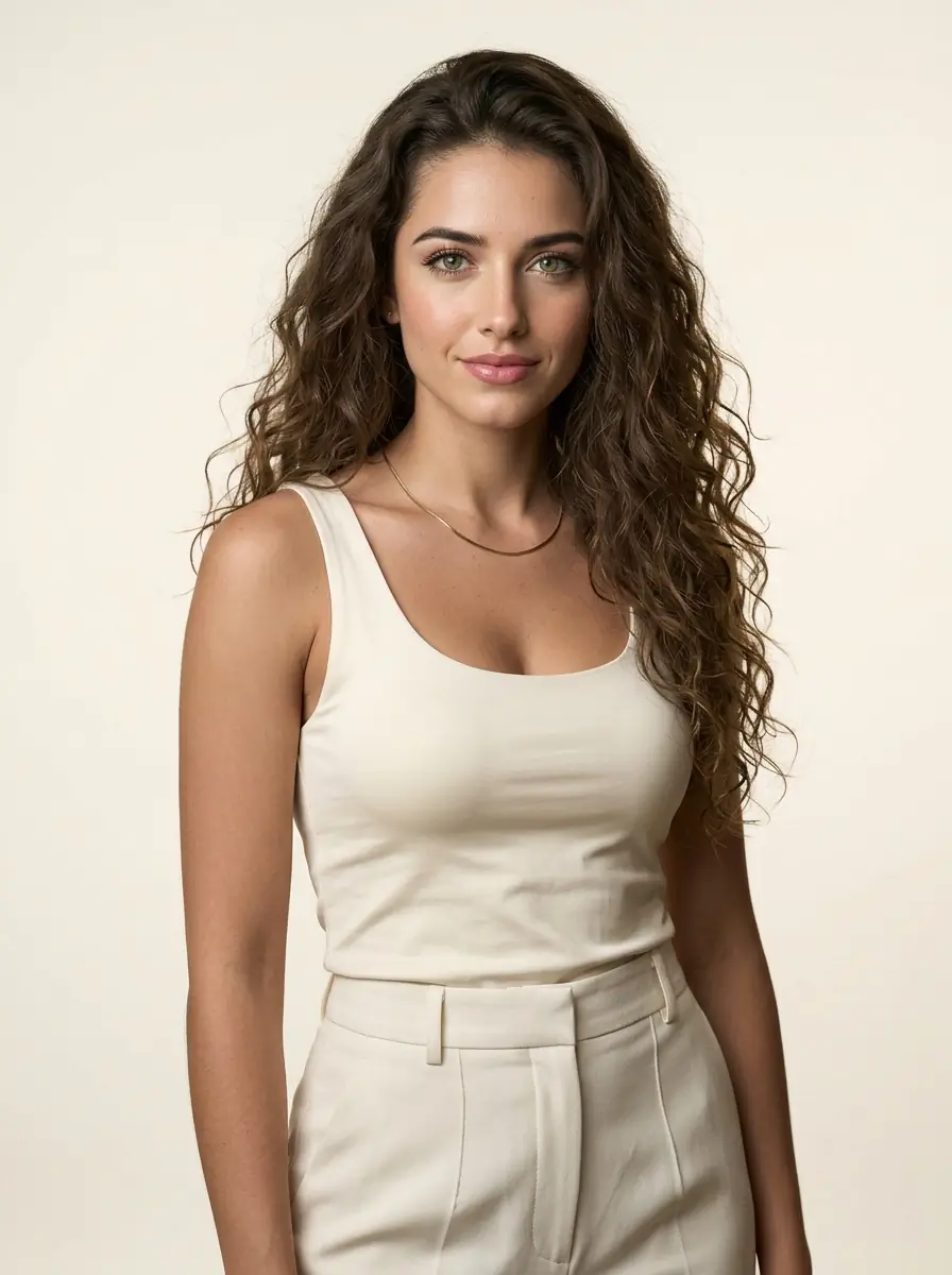 Studio portrait of Mia, a consistent AI influencer avatar